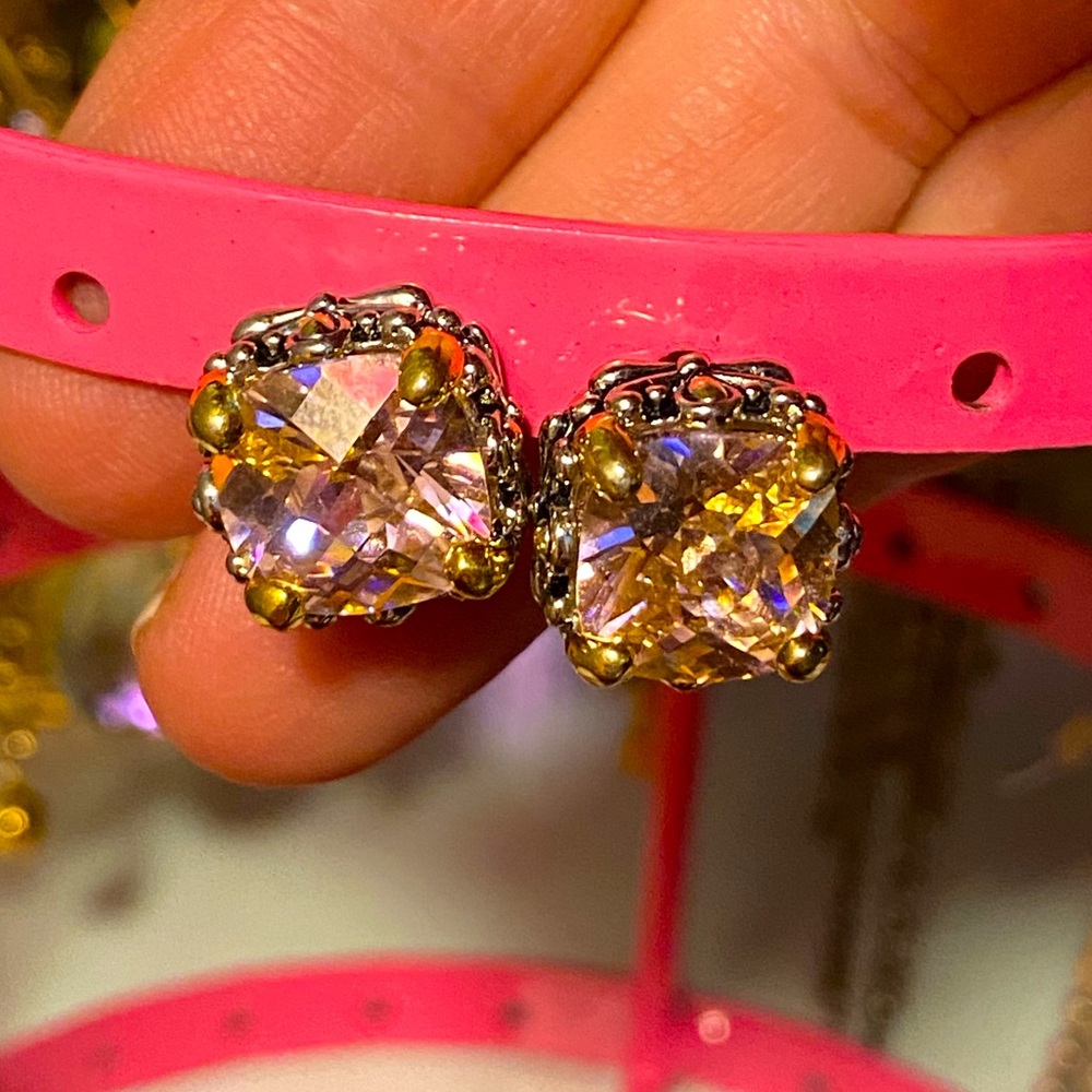 FINAL PRICE DROP SWAROVSKI Pink ABS Crystal earrings,pretty silver/gold setting
